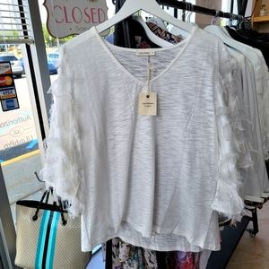 And the Why , Feather Detailed Slub Top